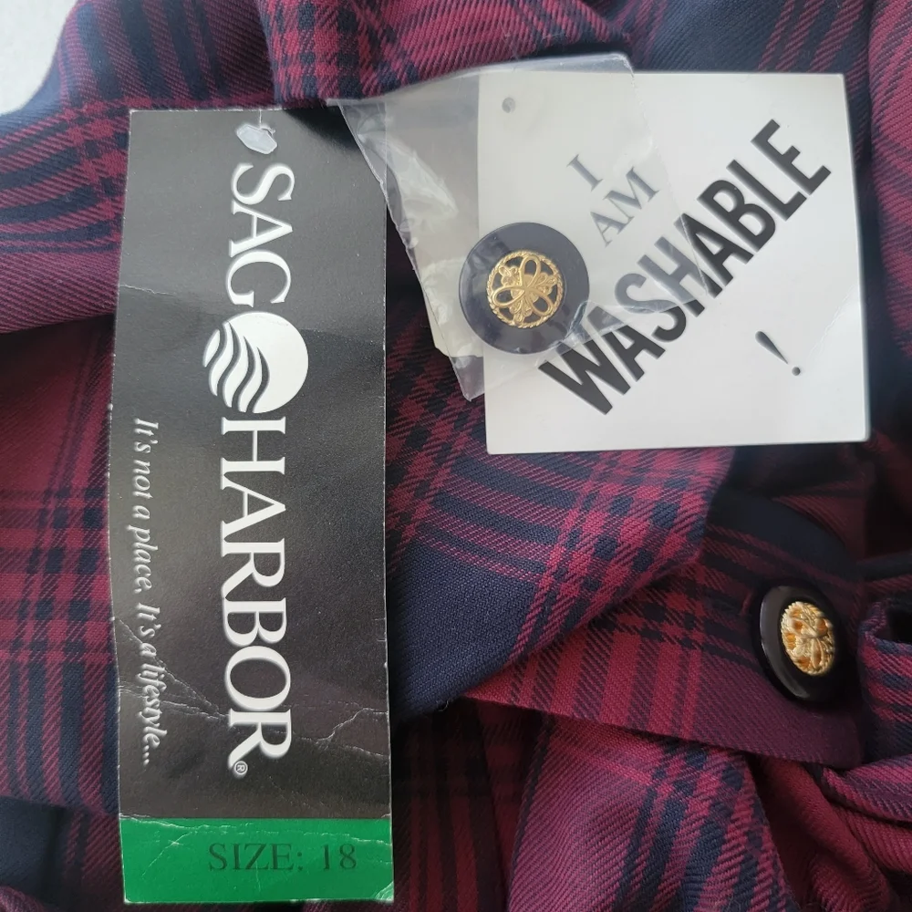 Sag Harbor NWT Vintage Plaid Red Navy Blue Preppy Blazer Office  18 gold buttons